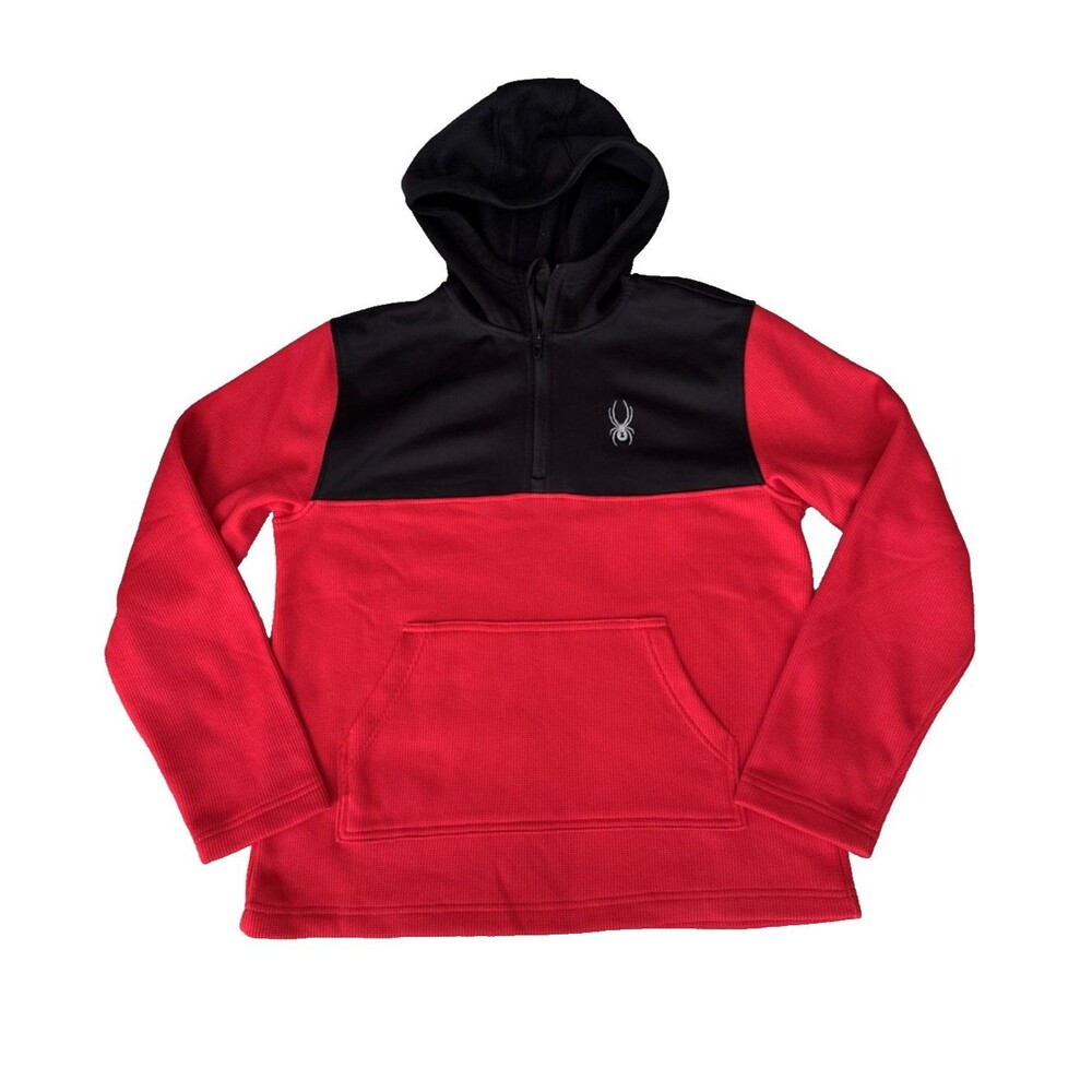 Spyder Hoodie Fleece Mens Quarter Zip Size M Pockets Red Black